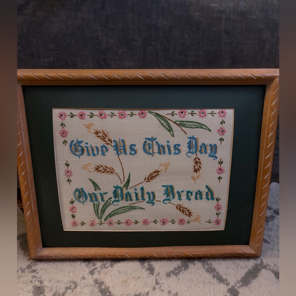 Framed Embroidered Wall Art with Floral Design